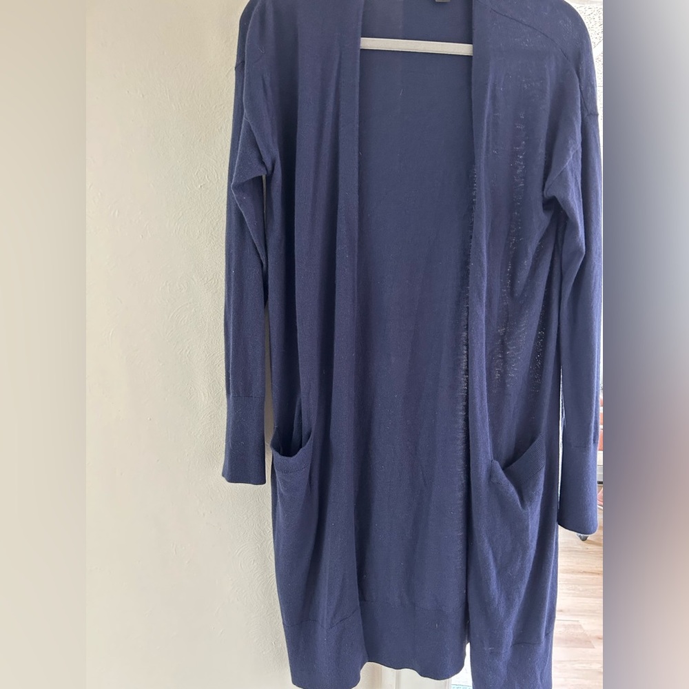 Halogen Navy Front Open Cashmere Blend Cardigan with Pockets - Small